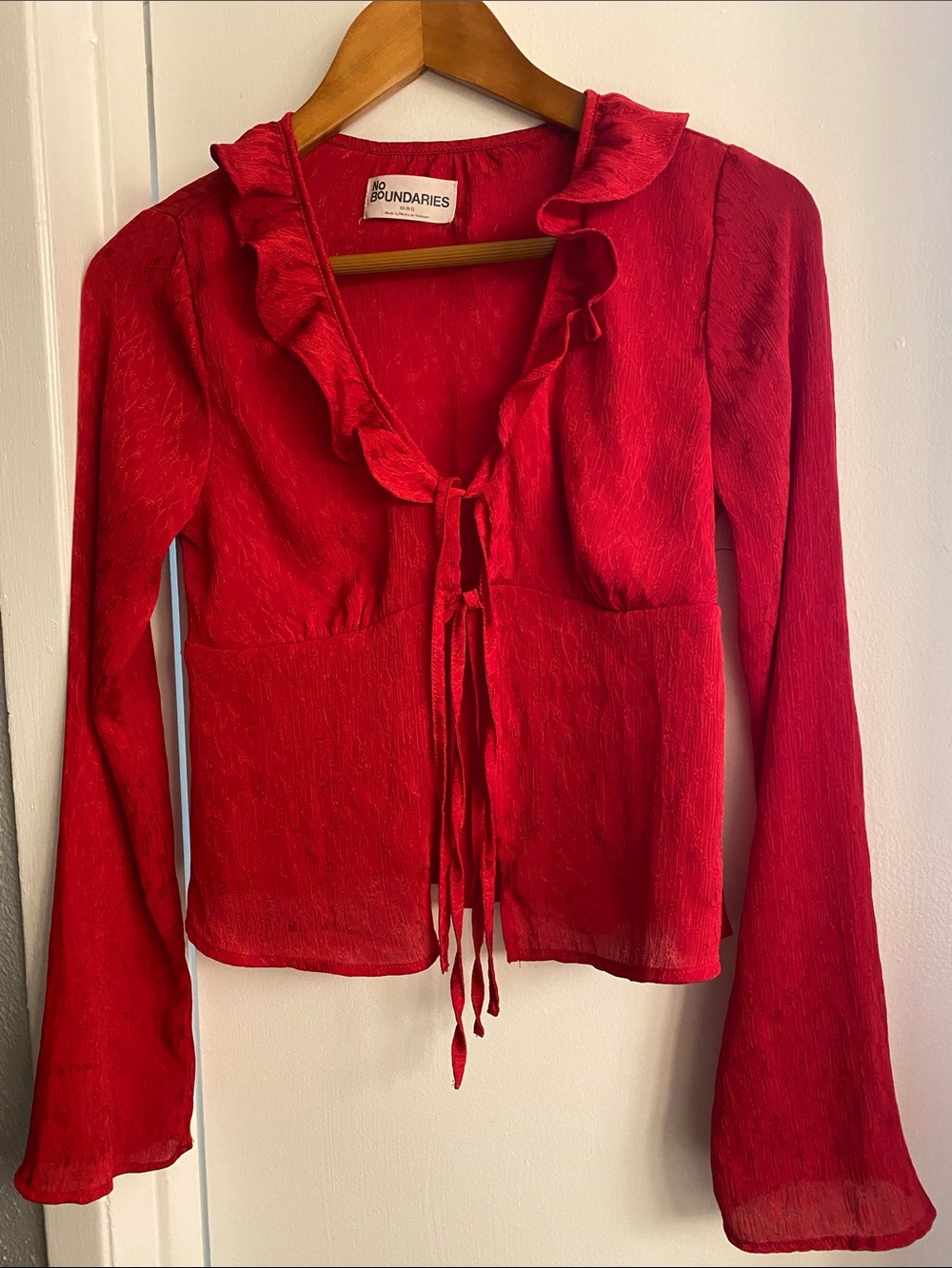 No Boundaries Red Ruffle Tie-Front Sheer Blouse